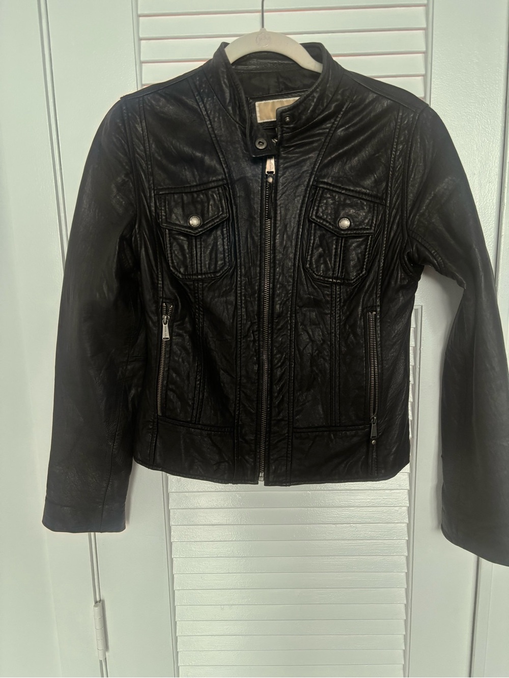 Michael Kors Leather Zip Front Moto Jacket